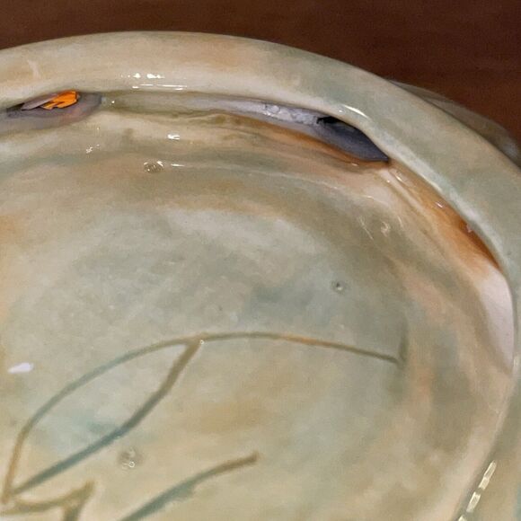 Vtg Light Green 2.5 X 6 Inch Ceramic Cabbage Dip/Condiment Bowl Signed - Picture 7 of 11